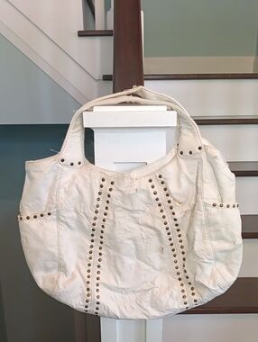 % Vintage slouchy White Studded Hobo Bag - damaged